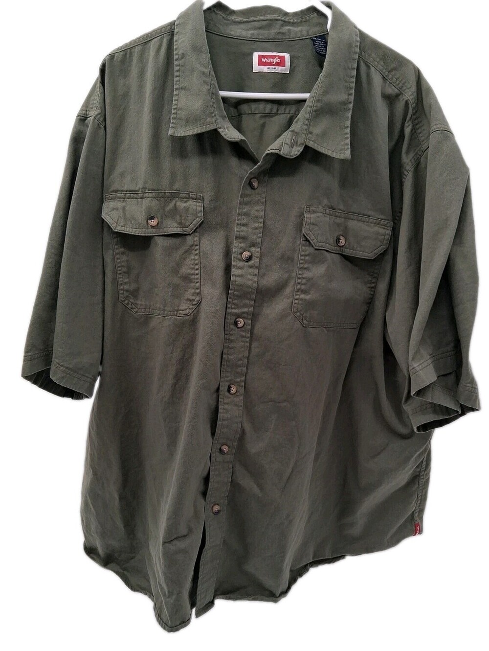 Wrangler Shirt Mens 4XL Green Casual Button Up Short Sleeve Cowboy Workwear